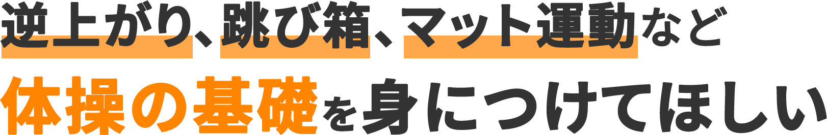 逆上がり、跳び箱、マット運動など体操の基礎を身につけてほしい